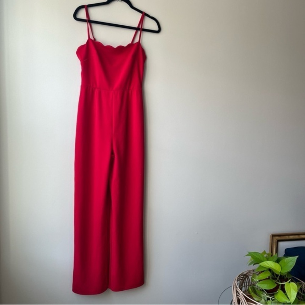 Trixxi Women's SMALL Sexy Red Jumpsuit Scalloped Neckline Adjustable Straps